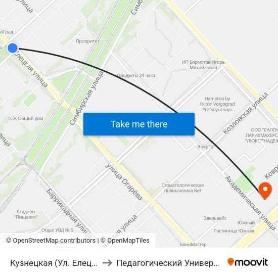 Кузнецкая (Ул. Елецкая) to Педагогический Университет map