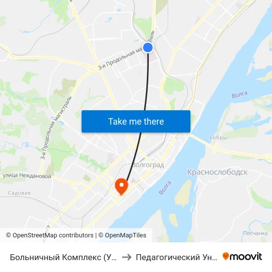 Больничный Комплекс (Ул. Землячки) to Педагогический Университет map
