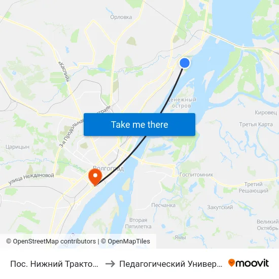 Пос. Нижний Тракторный to Педагогический Университет map