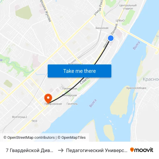 7 Гвардейской Дивизии to Педагогический Университет map