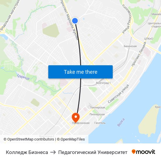 Колледж Бизнеса to Педагогический Университет map