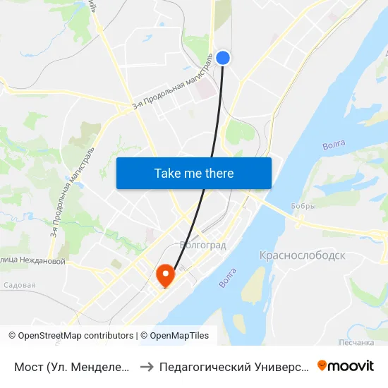 Мост (Ул. Менделеева) to Педагогический Университет map