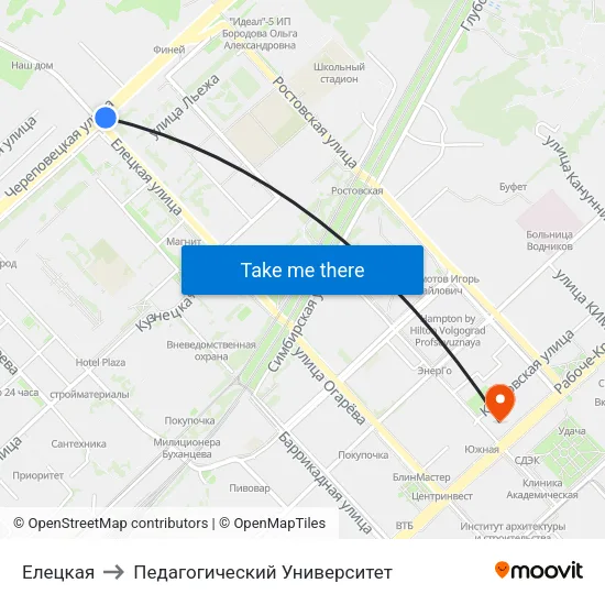Елецкая to Педагогический Университет map