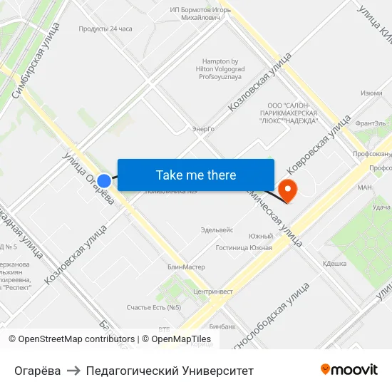 Огарёва to Педагогический Университет map