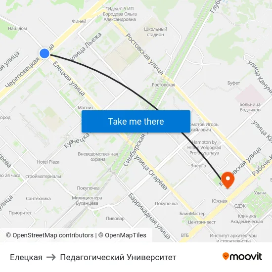 Елецкая to Педагогический Университет map