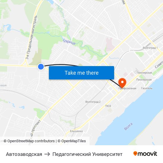 Автозаводская to Педагогический Университет map