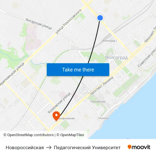 Новороссийская to Педагогический Университет map
