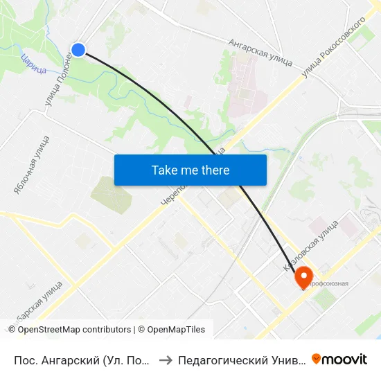 Пос. Ангарский (Ул. Полоненко) to Педагогический Университет map