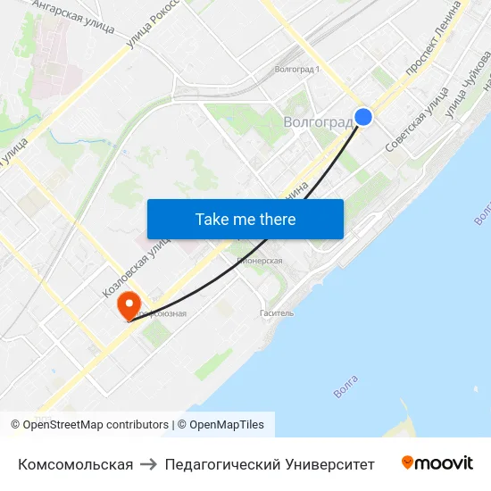 Комсомольская to Педагогический Университет map