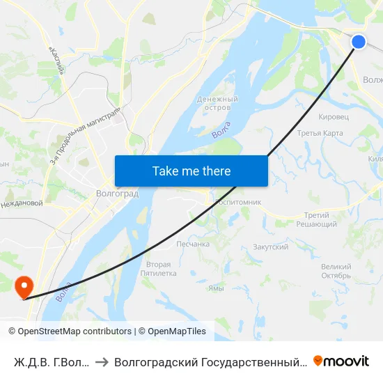 Ж.Д.В. Г.Волжский (А) to Волгоградский Государственный Университет "" Волгу"" map