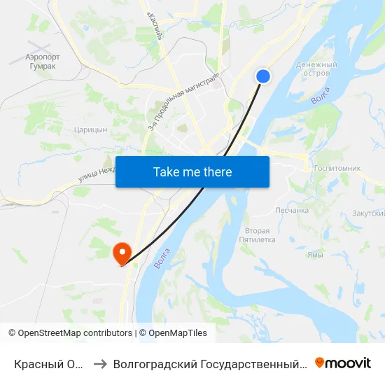 Красный Октябрь (А) to Волгоградский Государственный Университет "" Волгу"" map