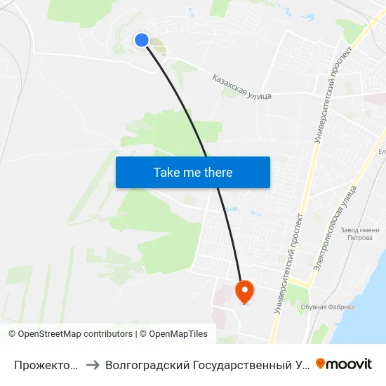 Прожекторная (А) to Волгоградский Государственный Университет "" Волгу"" map