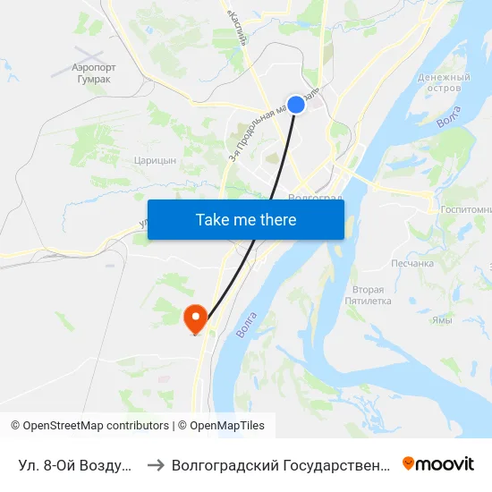 Ул. 8-Ой Воздушной Армии (А) to Волгоградский Государственный Университет "" Волгу"" map