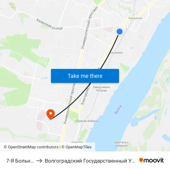 7-Я Больница (А) to Волгоградский Государственный Университет "" Волгу"" map
