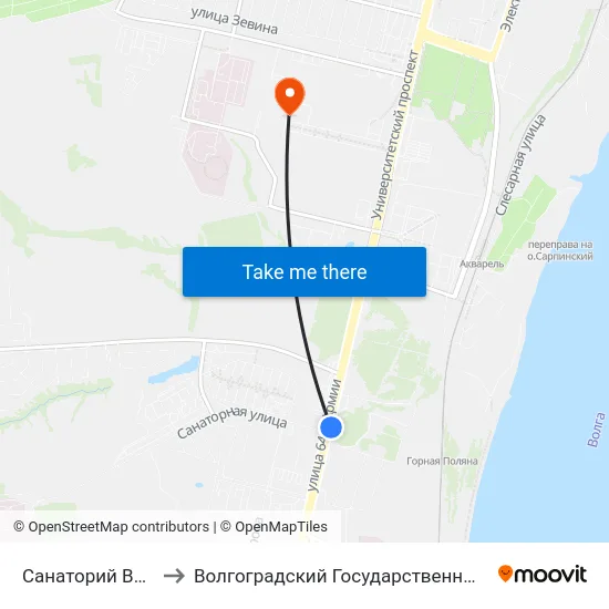Санаторий Волгоград (А) to Волгоградский Государственный Университет "" Волгу"" map
