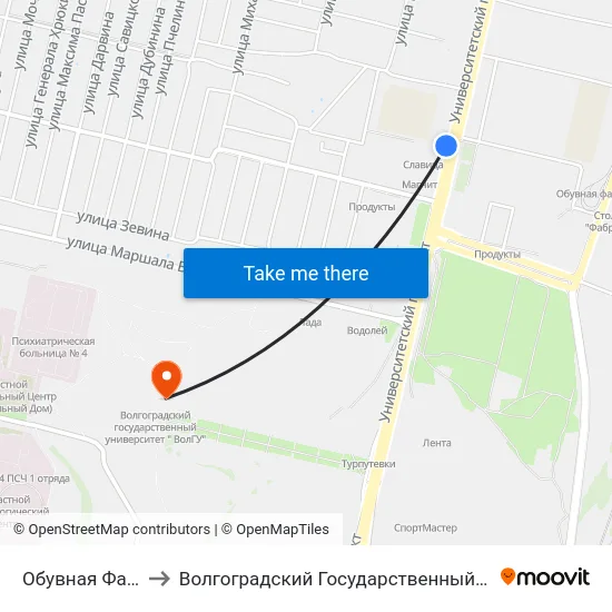 Обувная Фабрика (Б) to Волгоградский Государственный Университет "" Волгу"" map