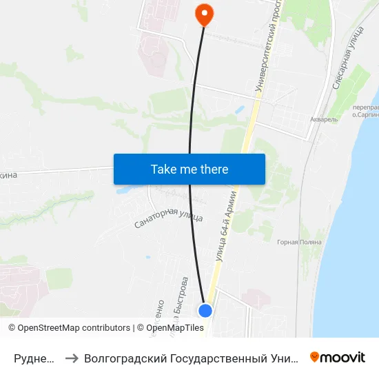 Руднева (Б) to Волгоградский Государственный Университет "" Волгу"" map