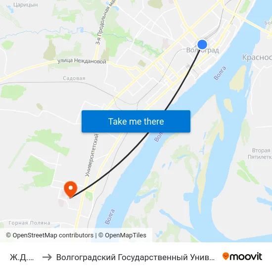 Ж.Д.В. (A) to Волгоградский Государственный Университет "" Волгу"" map