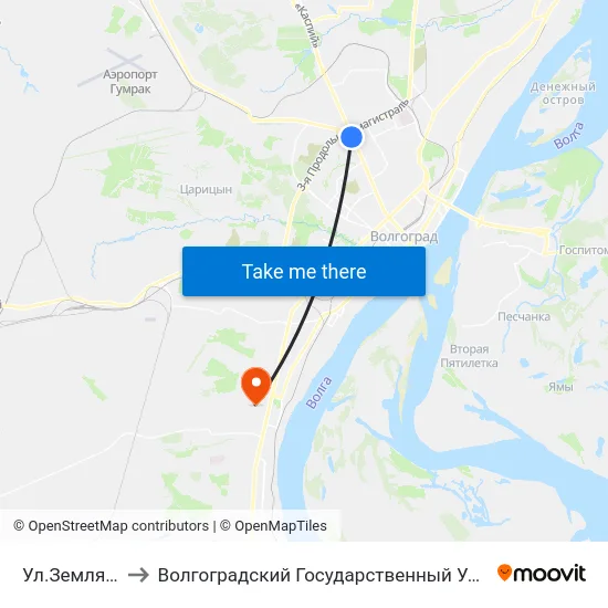 Ул.Землячки (Б) to Волгоградский Государственный Университет "" Волгу"" map