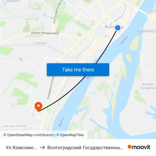Ул.Комсомольская (Б) to Волгоградский Государственный Университет "" Волгу"" map