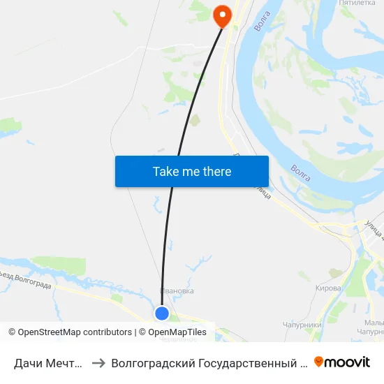 Дачи Мечта-2 Тр. (А) to Волгоградский Государственный Университет "" Волгу"" map
