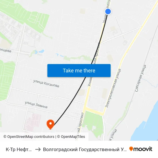 К-Тр Нефтяник (А) to Волгоградский Государственный Университет "" Волгу"" map