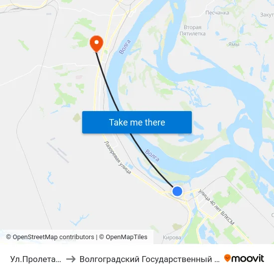 Ул.Пролетарская (А) to Волгоградский Государственный Университет "" Волгу"" map