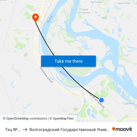 Тэц №2 (А) to Волгоградский Государственный Университет "" Волгу"" map