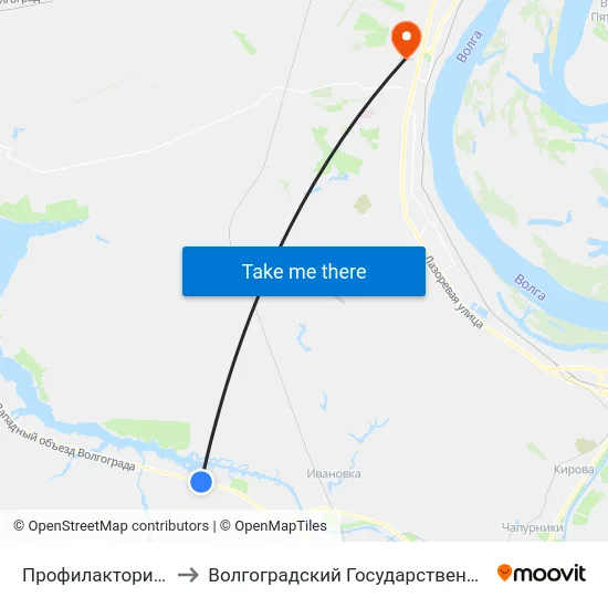 Профилакторий Вспкз Тр. (А) to Волгоградский Государственный Университет "" Волгу"" map