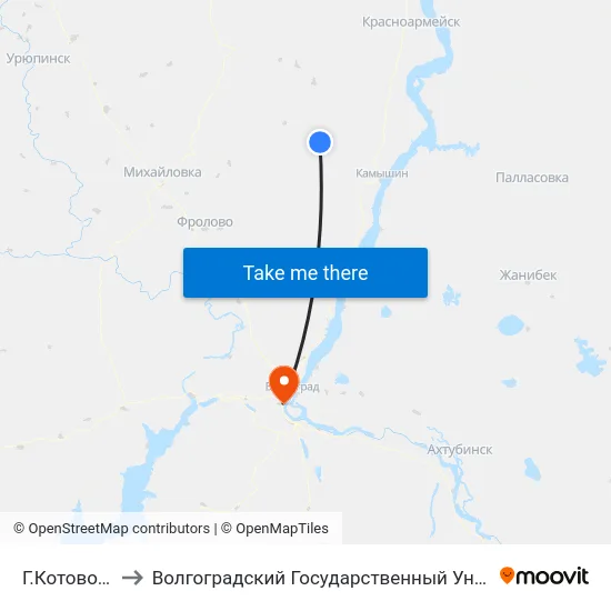 Г.Котово Ас (А) to Волгоградский Государственный Университет "" Волгу"" map