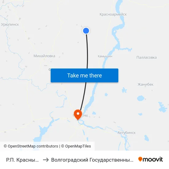 Р.П. Красный Яр Ас (А) to Волгоградский Государственный Университет "" Волгу"" map