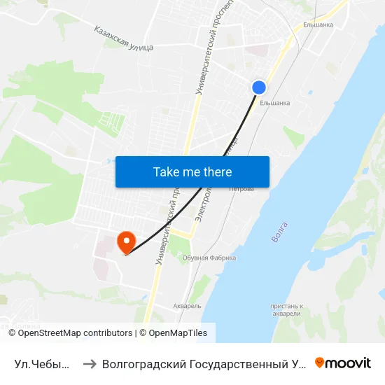 Ул.Чебышева (А) to Волгоградский Государственный Университет "" Волгу"" map