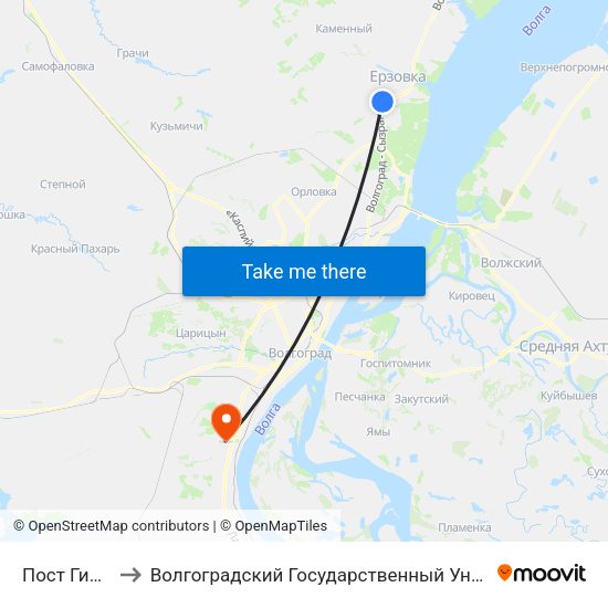 Пост Гибдд (Б) to Волгоградский Государственный Университет "" Волгу"" map
