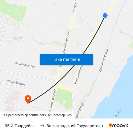 35-Й Гвардейской Дивизии (Б) to Волгоградский Государственный Университет "" Волгу"" map