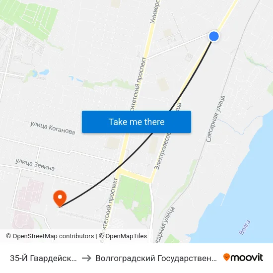35-Й Гвардейской Дивизии (А) to Волгоградский Государственный Университет "" Волгу"" map