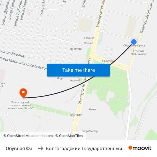 Обувная Фабрика (Б) to Волгоградский Государственный Университет "" Волгу"" map