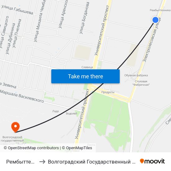 Рембыттехника (А) to Волгоградский Государственный Университет "" Волгу"" map