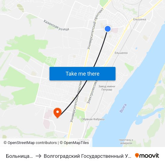 Больница №7 (А) to Волгоградский Государственный Университет "" Волгу"" map