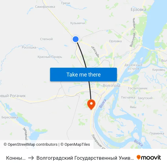 Конный (А) to Волгоградский Государственный Университет "" Волгу"" map