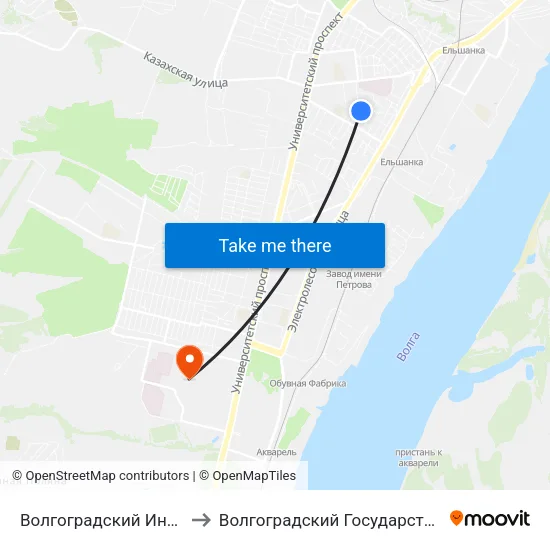 Волгоградский Институт Кооперации (А) to Волгоградский Государственный Университет "" Волгу"" map