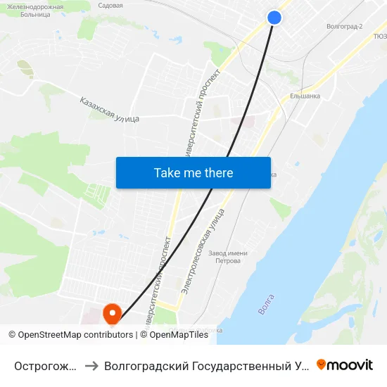 Острогожская (Б) to Волгоградский Государственный Университет "" Волгу"" map