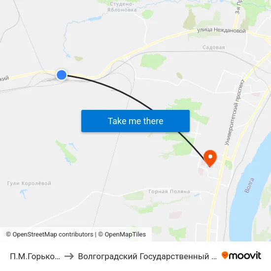 П.М.Горького Тр. (А) to Волгоградский Государственный Университет "" Волгу"" map