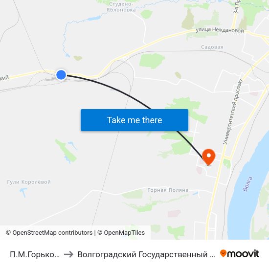 П.М.Горького Тр. (Б) to Волгоградский Государственный Университет "" Волгу"" map