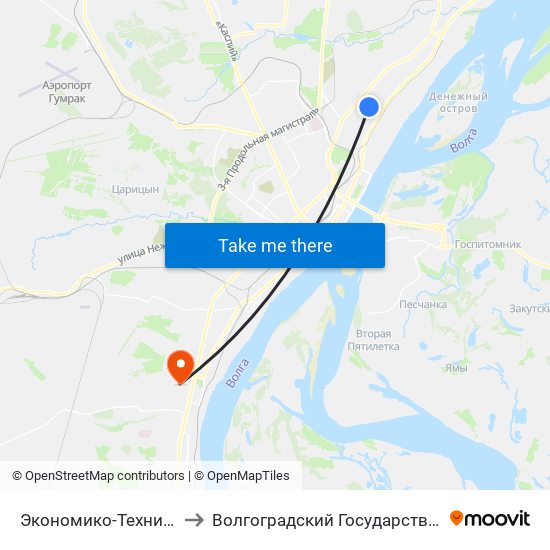 Экономико-Технический Колледж (А) to Волгоградский Государственный Университет "" Волгу"" map