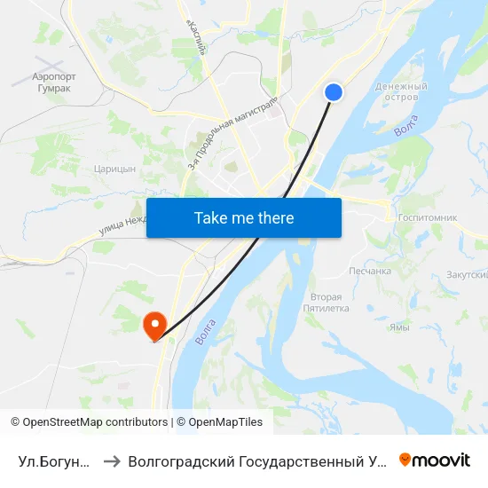 Ул.Богунская (А) to Волгоградский Государственный Университет "" Волгу"" map