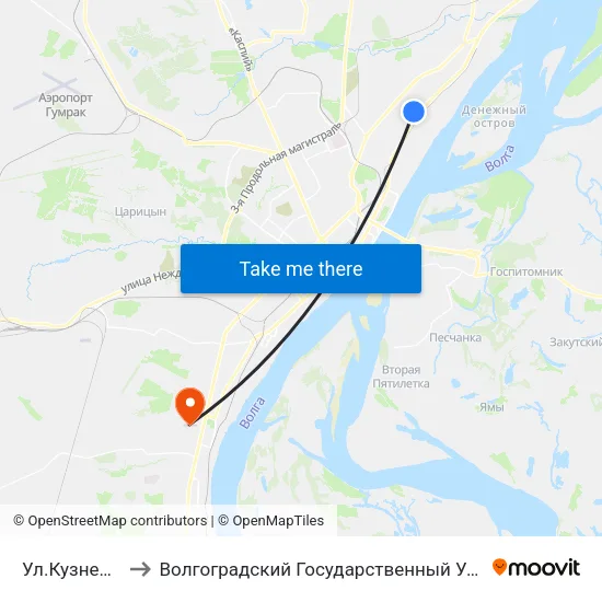 Ул.Кузнецова (Б) to Волгоградский Государственный Университет "" Волгу"" map