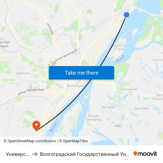 Универсам (Б) to Волгоградский Государственный Университет "" Волгу"" map