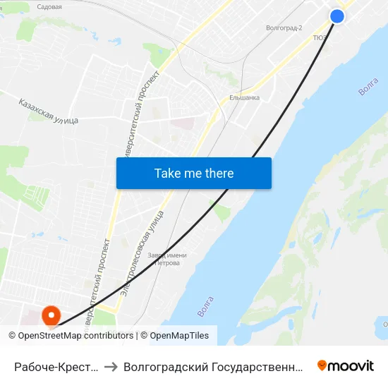 Рабоче-Крестьянская (Б) to Волгоградский Государственный Университет "" Волгу"" map