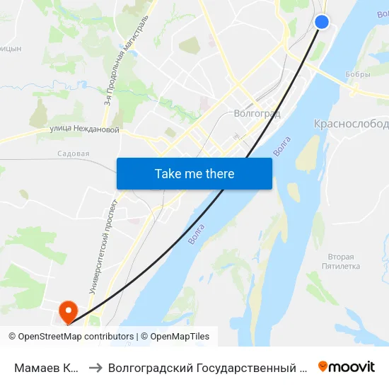 Мамаев Курган (А) to Волгоградский Государственный Университет "" Волгу"" map