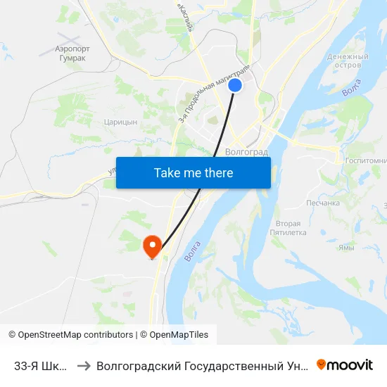 33-Я Школа (А) to Волгоградский Государственный Университет "" Волгу"" map